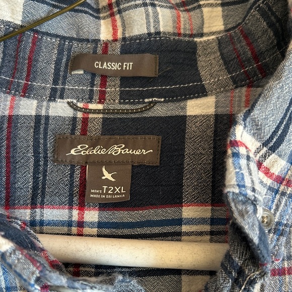Eddie Bauer Navy and White Plaid Button Down Shirt - Picture 2 of 2
